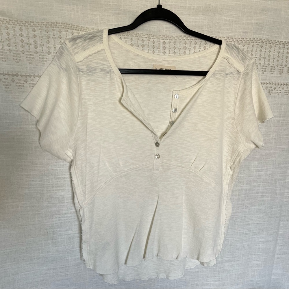 White lucky brand Henley t shirt - raw hem